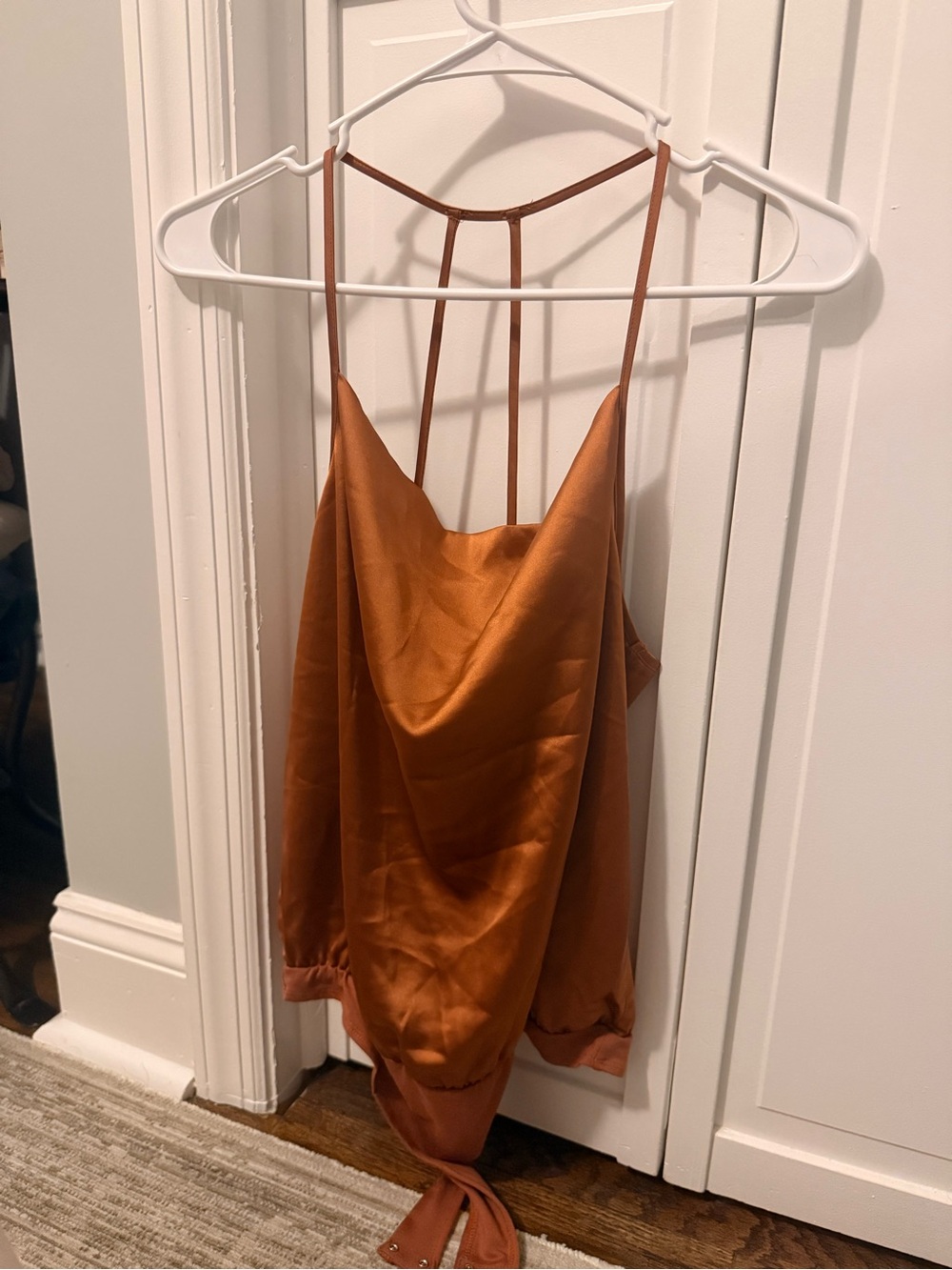 Pleione Copper Satin Cowl Cami with Tie Back